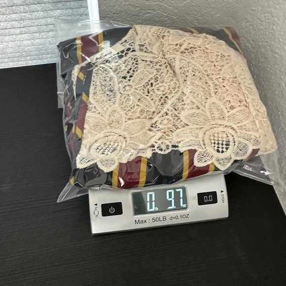 Bluheaven Black Red Striped Bell Sleeve Ruffle Hem Lace Shift Dress Size Medium - Picture 13 of 13